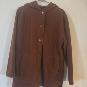 Lavon Hooded Teddy Jacket in Brown - Plush Button-Front Coat